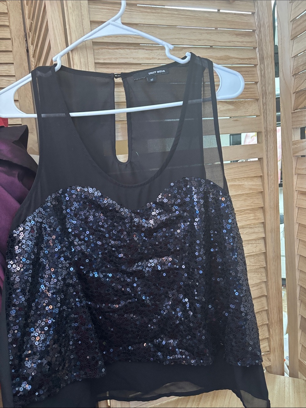 Tally Weijl Black Sequin Overlay Sleeveless Top 42/12